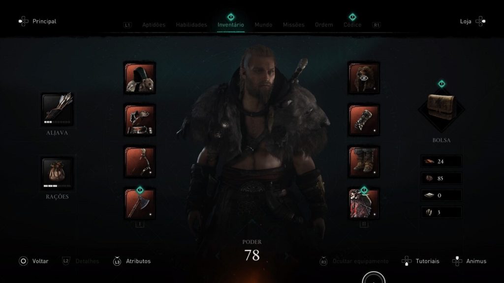 menu de personagem Assassin's Creed Valhalla