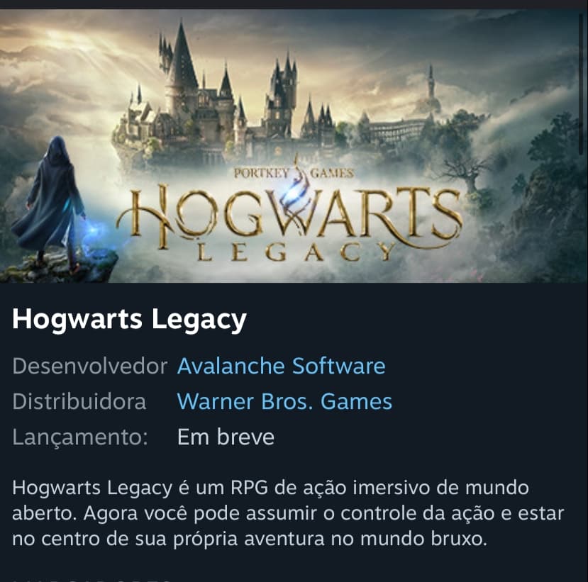 Página de Hogwarts Legacy na Steam deixou de exibir sua data de lançamento