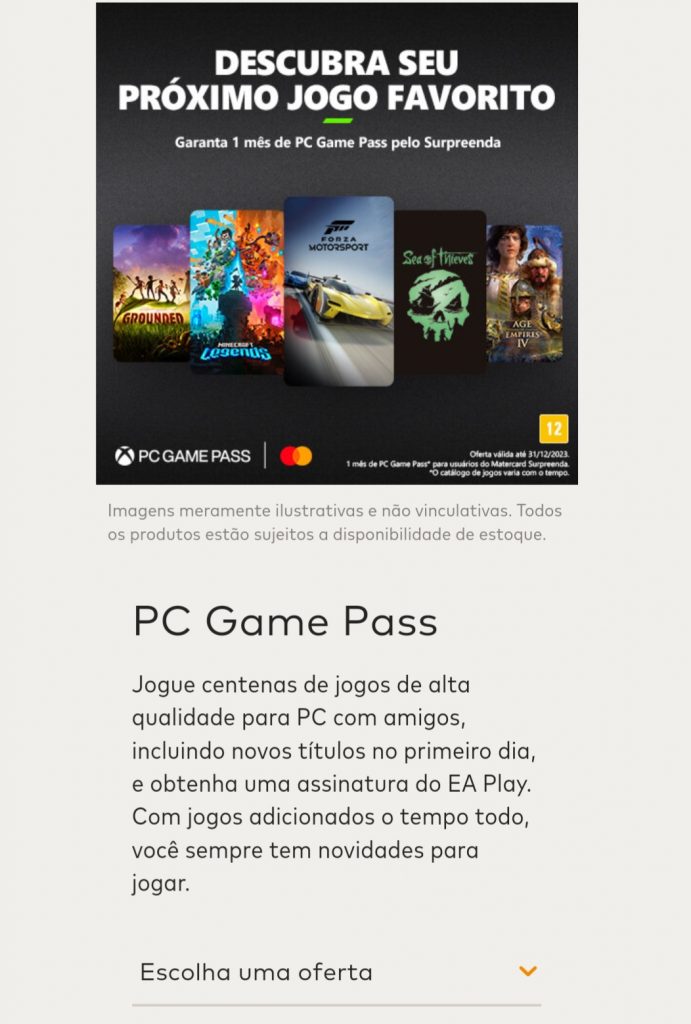 Pc game Pass 1 mês grátis 